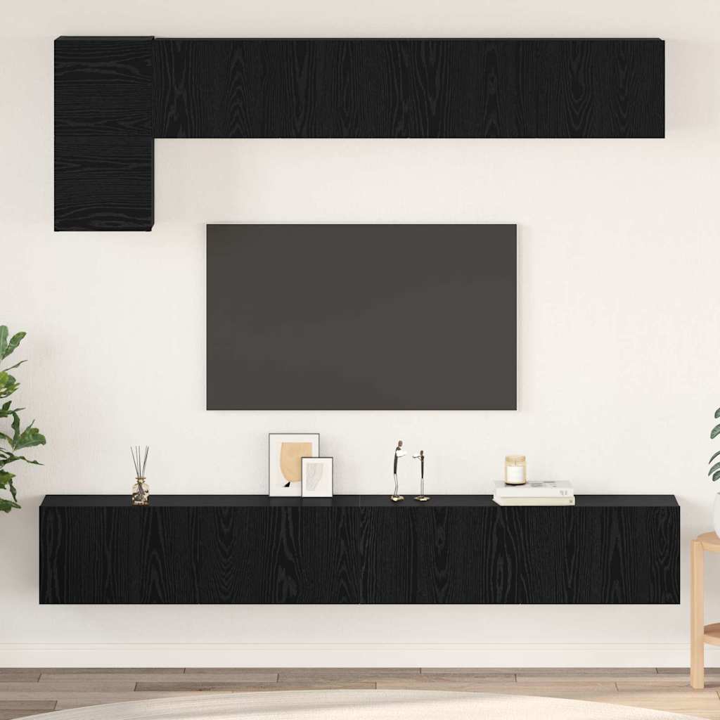 TV spintelių komplektas 5 pcs Juodas ąžuolas Apdirbta mediena