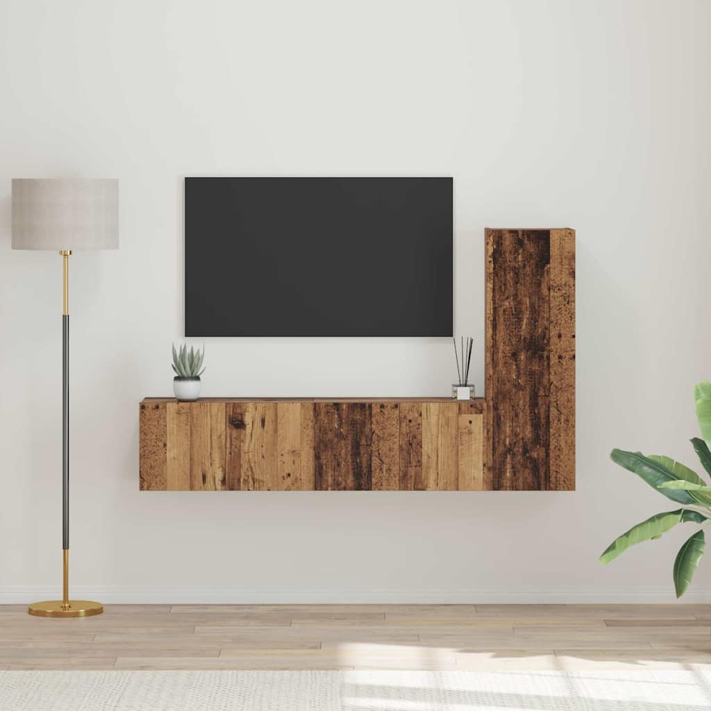 TV spintelių komplektas 3 pcs Senovinis medis Apdirbta mediena