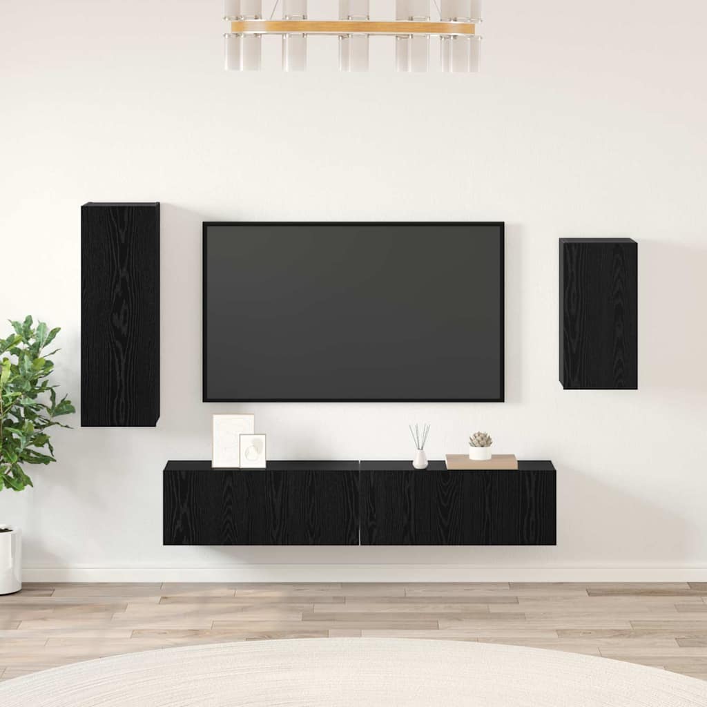 TV spintelių komplektas 4 pcs Juodas ąžuolas Apdirbta mediena