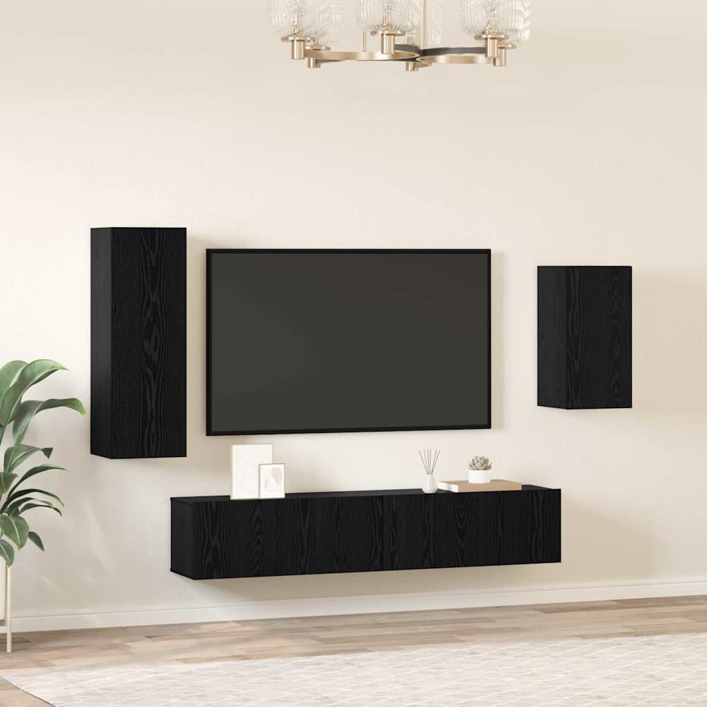 TV spintelių komplektas 4 pcs Juodas ąžuolas Apdirbta mediena