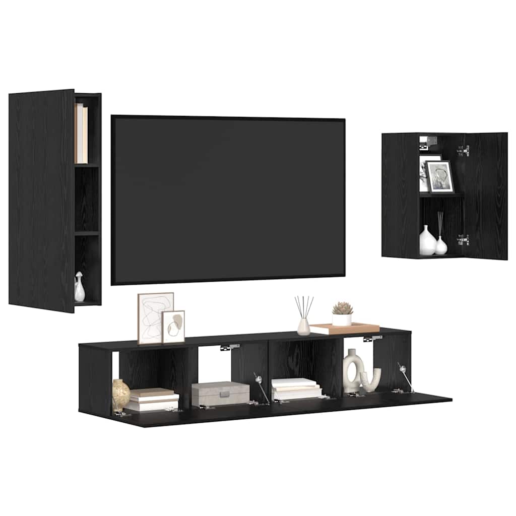 TV spintelių komplektas 4 pcs Juodas ąžuolas Apdirbta mediena