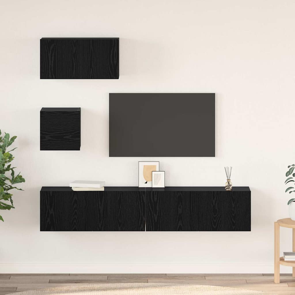 TV spintelių komplektas 4 pcs Juodas ąžuolas Apdirbta mediena
