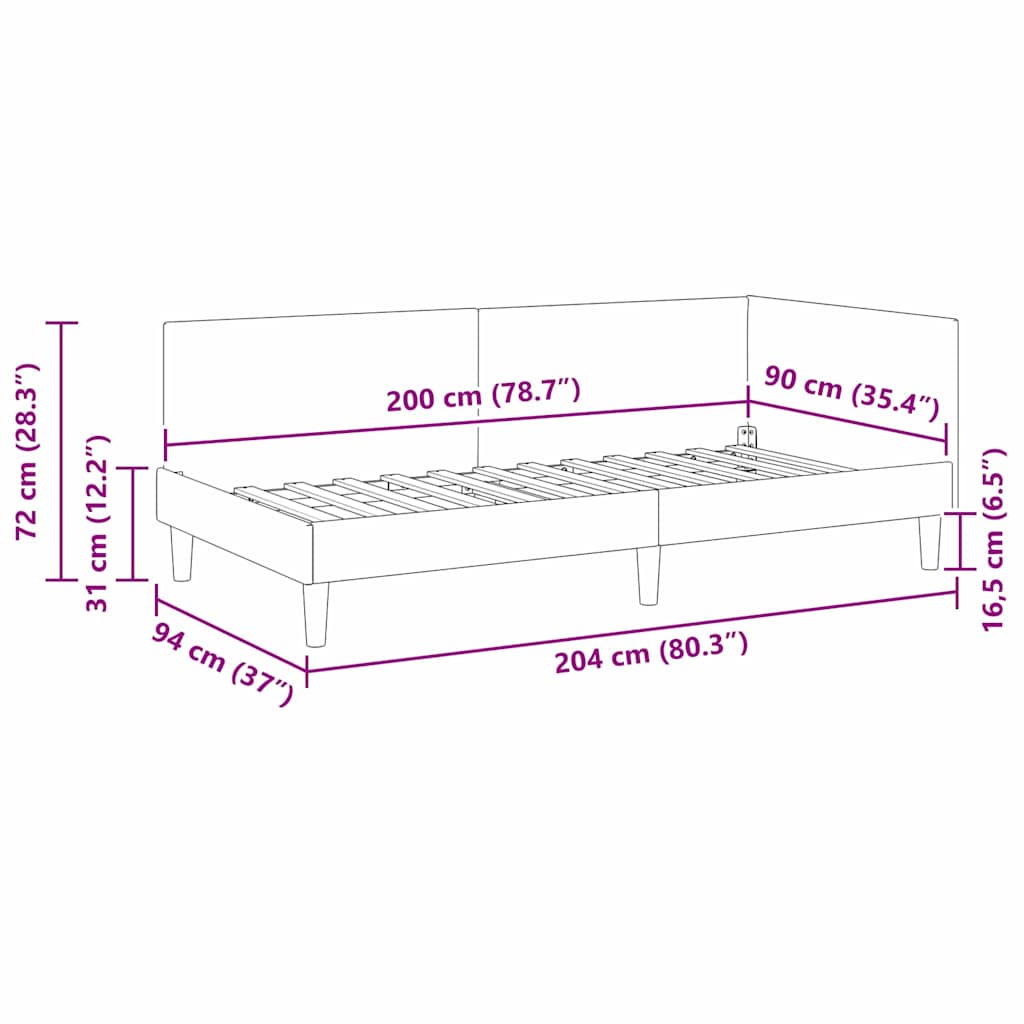 Kampinė lovos konstrukcija su galvūgalio Mėlyna 90 cm x 200 cm