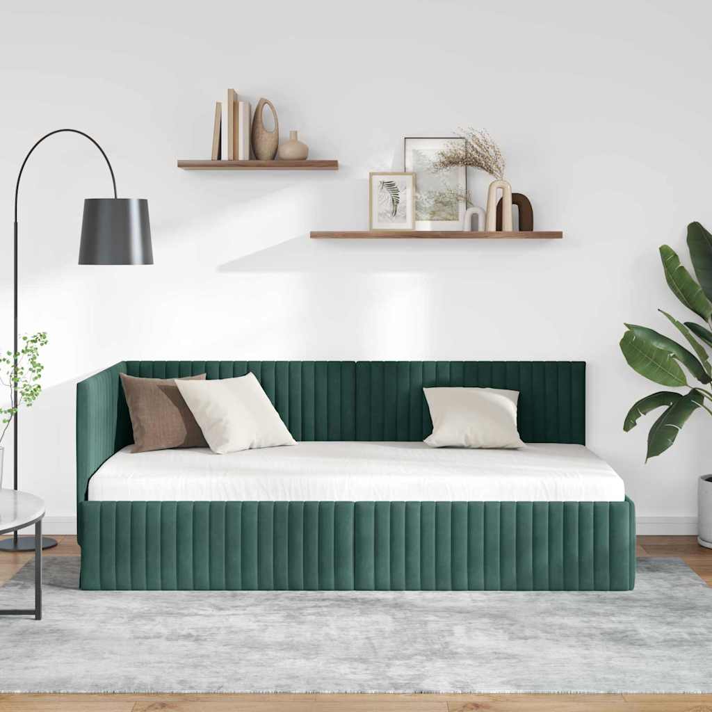 Kampinė lovos konstrukcija Tamsiai žalia 90 cm x 200 cm Aksomas