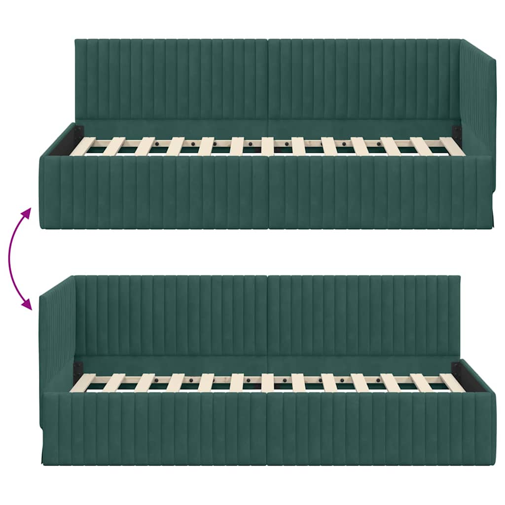 Kampinė lovos konstrukcija Tamsiai žalia 90 cm x 200 cm Aksomas