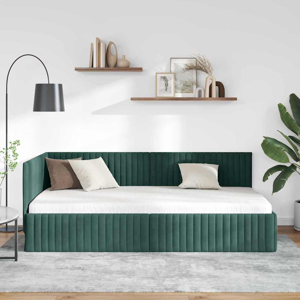 Kampinė lovos konstrukcija Tamsiai žalia 100 cm x 200 cm