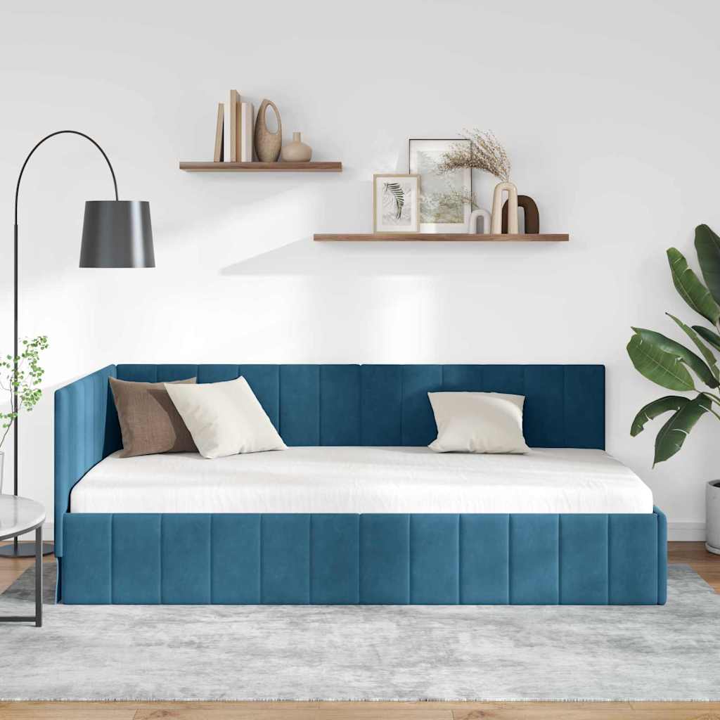 Kampinė lovos konstrukcija Mėlyna 90 cm x 190 cm Aksomas