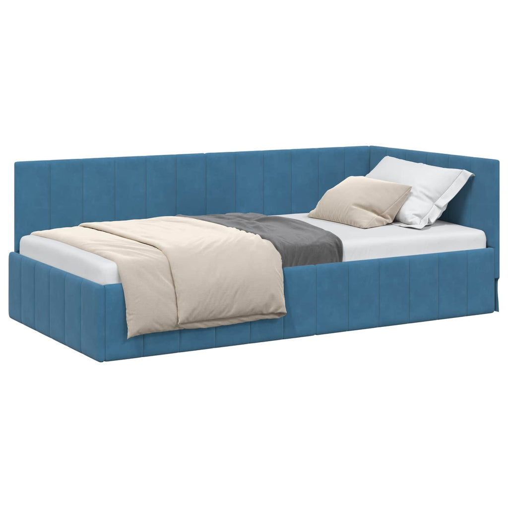 Kampinė lovos konstrukcija Mėlyna 90 cm x 190 cm Aksomas