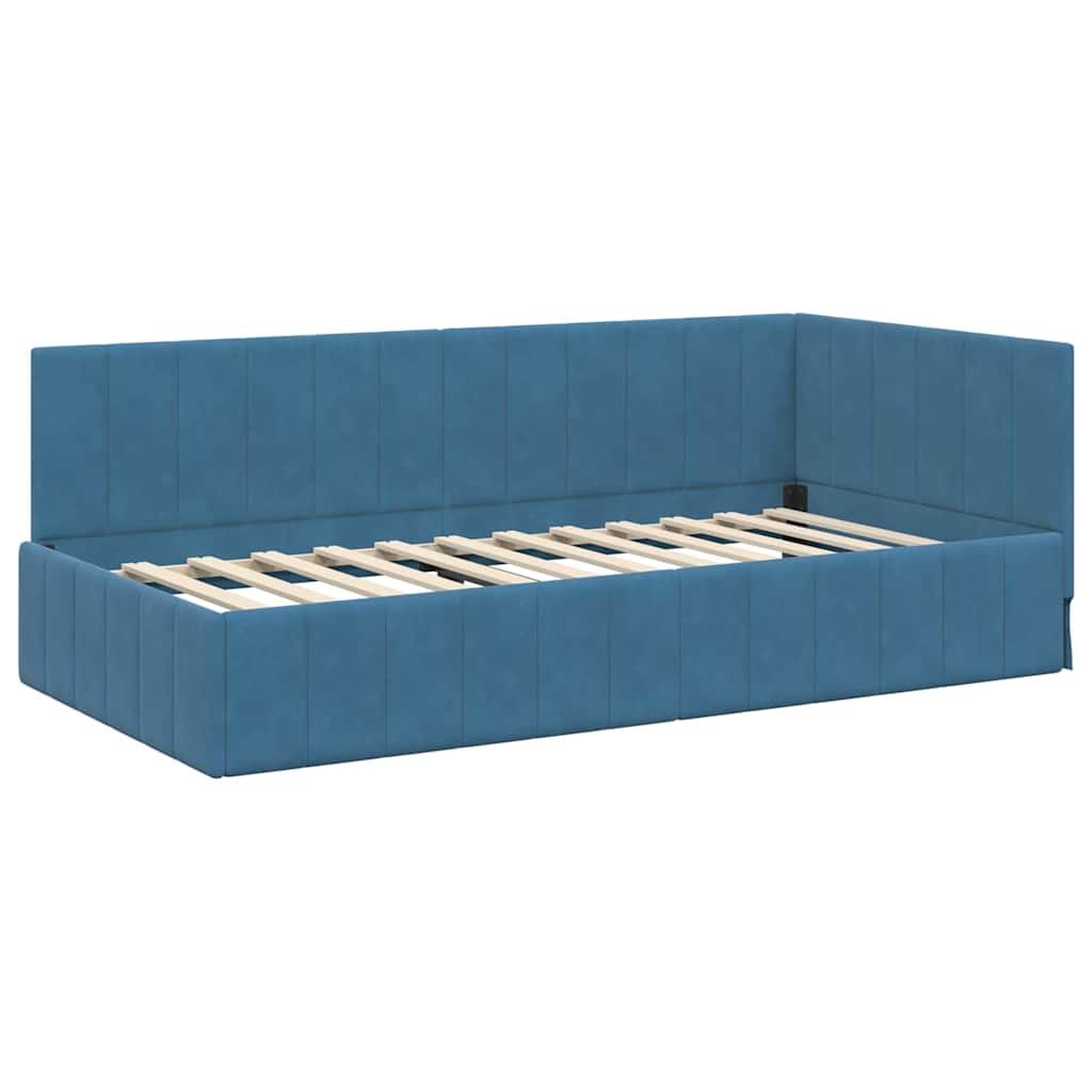 Kampinė lovos konstrukcija Mėlyna 90 cm x 190 cm Aksomas