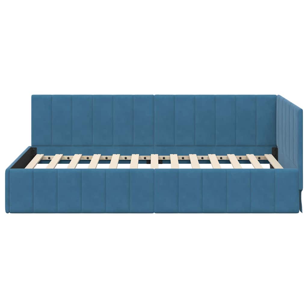 Kampinė lovos konstrukcija Mėlyna 90 cm x 190 cm Aksomas