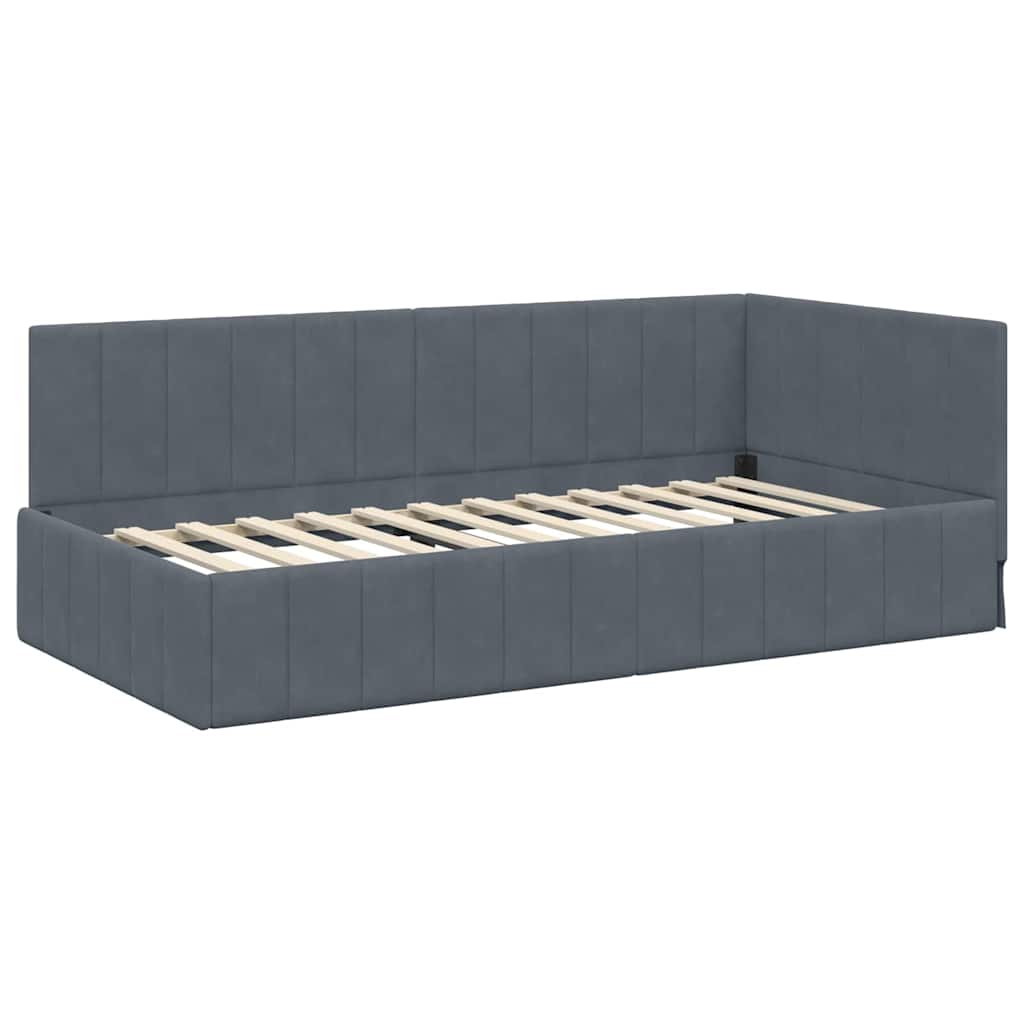Kampinė lovos konstrukcija Tamsiai pilka 90 cm x 190 cm Aksomas