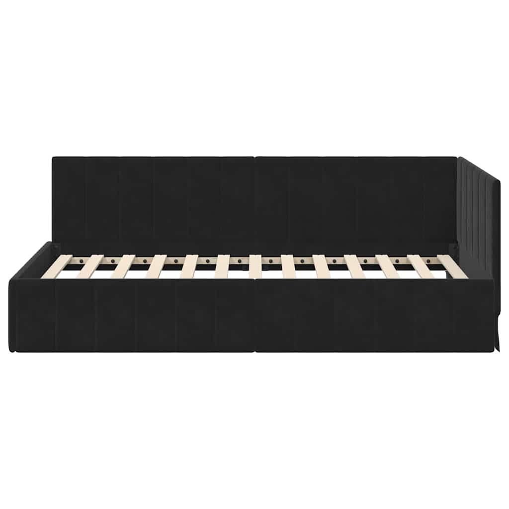 Kampinė lovos konstrukcija Juoda 90 cm x 190 cm Aksomas