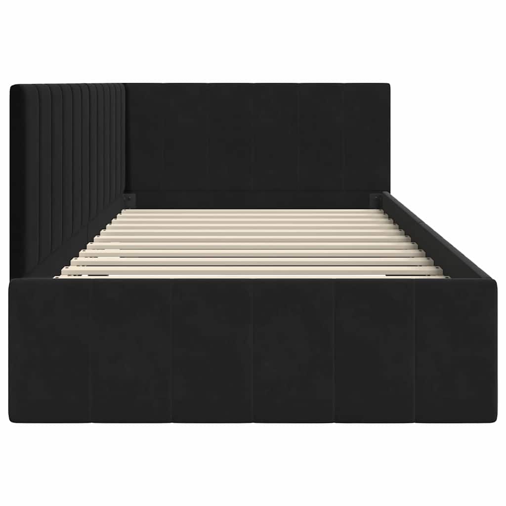 Kampinė lovos konstrukcija Juoda 90 cm x 190 cm Aksomas