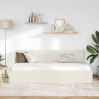 Kampinė lovos konstrukcija Kreminė 90 cm x 190 cm Aksomas