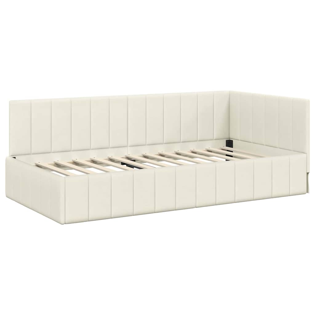 Kampinė lovos konstrukcija Kreminė 90 cm x 190 cm Aksomas