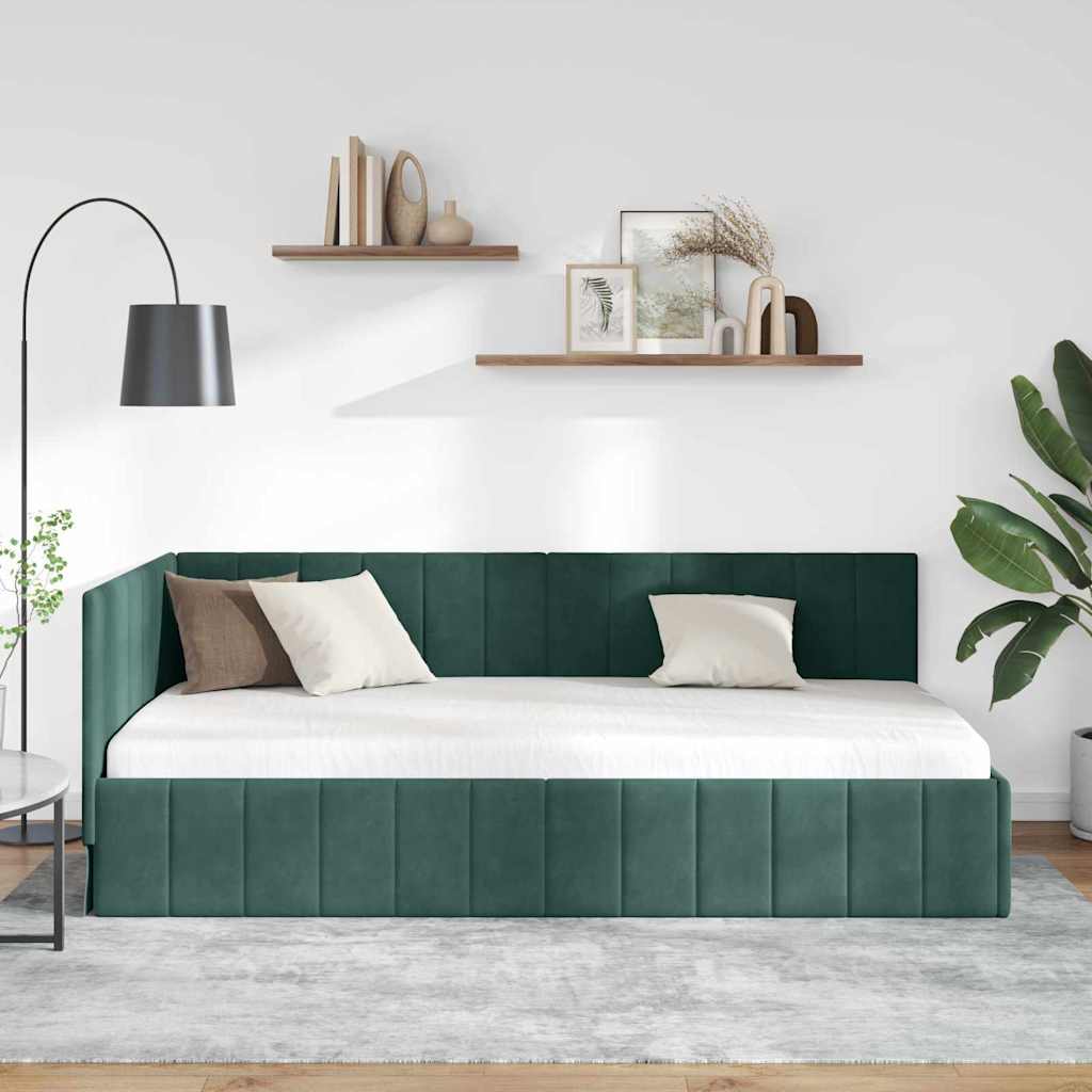 Kampinė lovos konstrukcija Tamsiai žalia 90 cm x 200 cm Aksomas