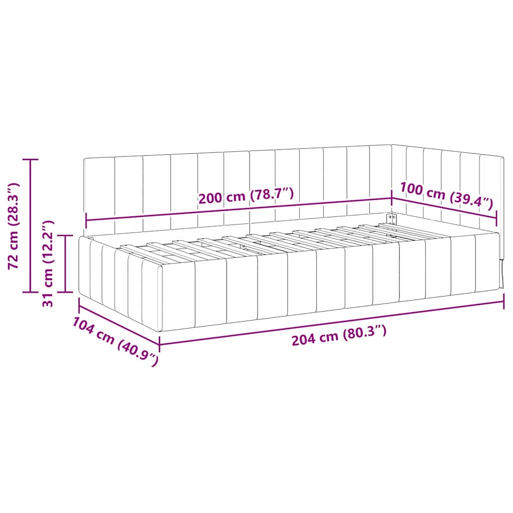 Kampinė lovos konstrukcija Šviesiai pilka 100 cm x 200 cm