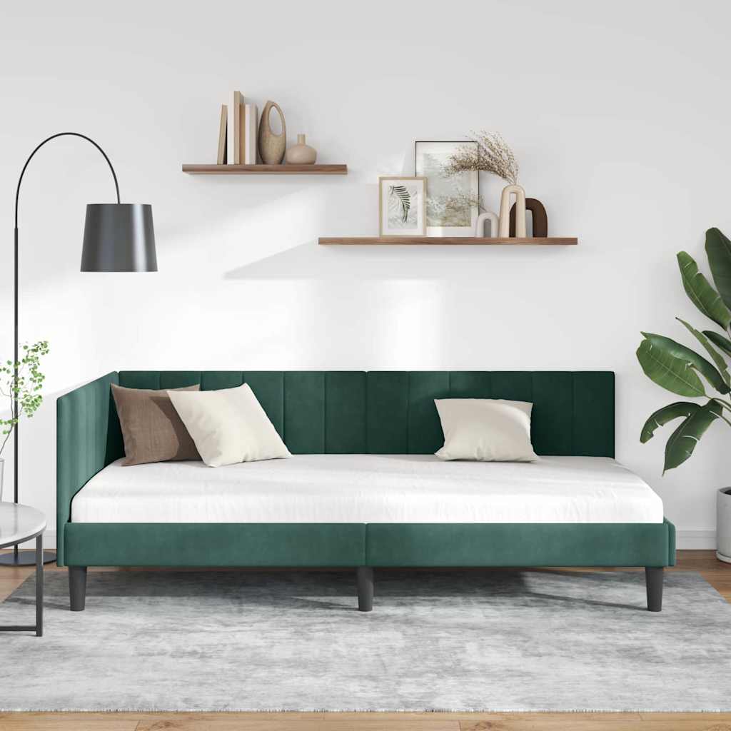 Kampinė lovos konstrukcija Tamsiai žalia 90 cm x 200 cm Aksomas