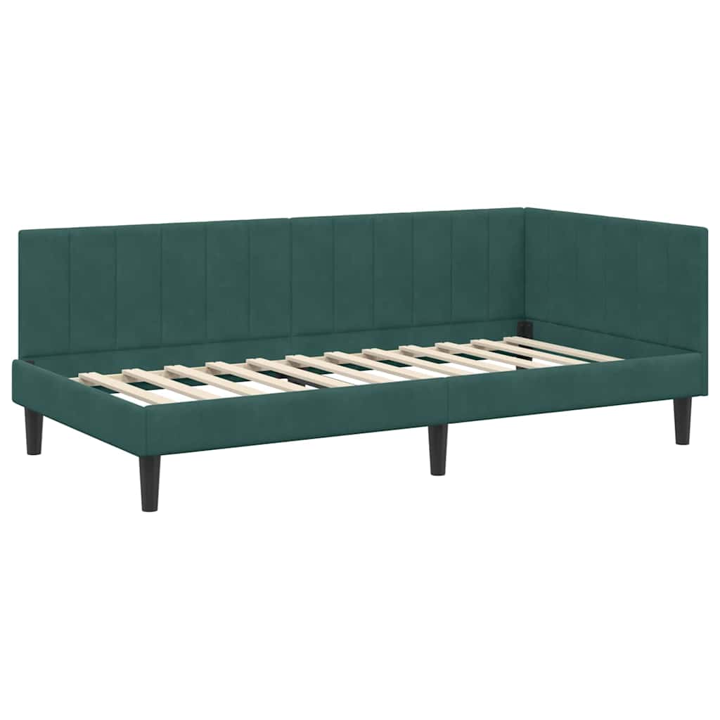 Kampinė lovos konstrukcija Tamsiai žalia 90 cm x 200 cm Aksomas