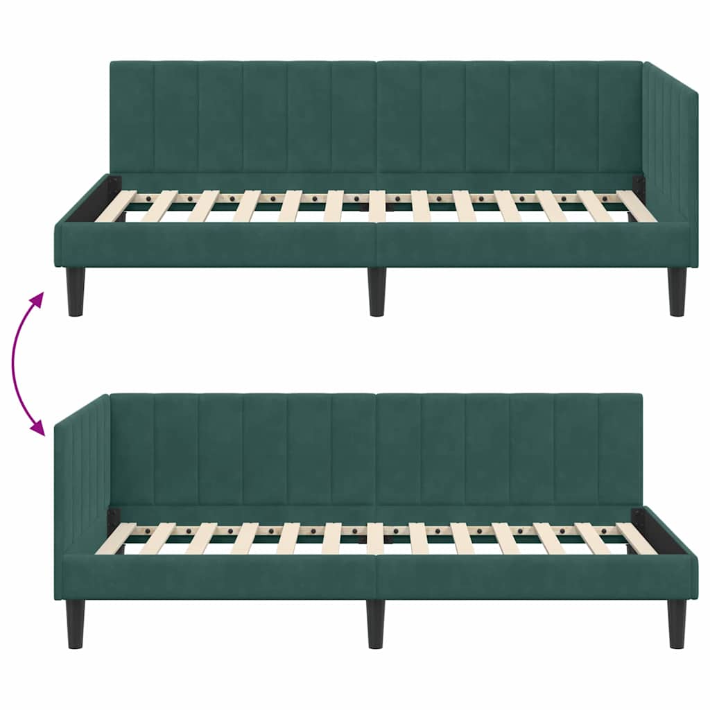 Kampinė lovos konstrukcija Tamsiai žalia 90 cm x 200 cm Aksomas