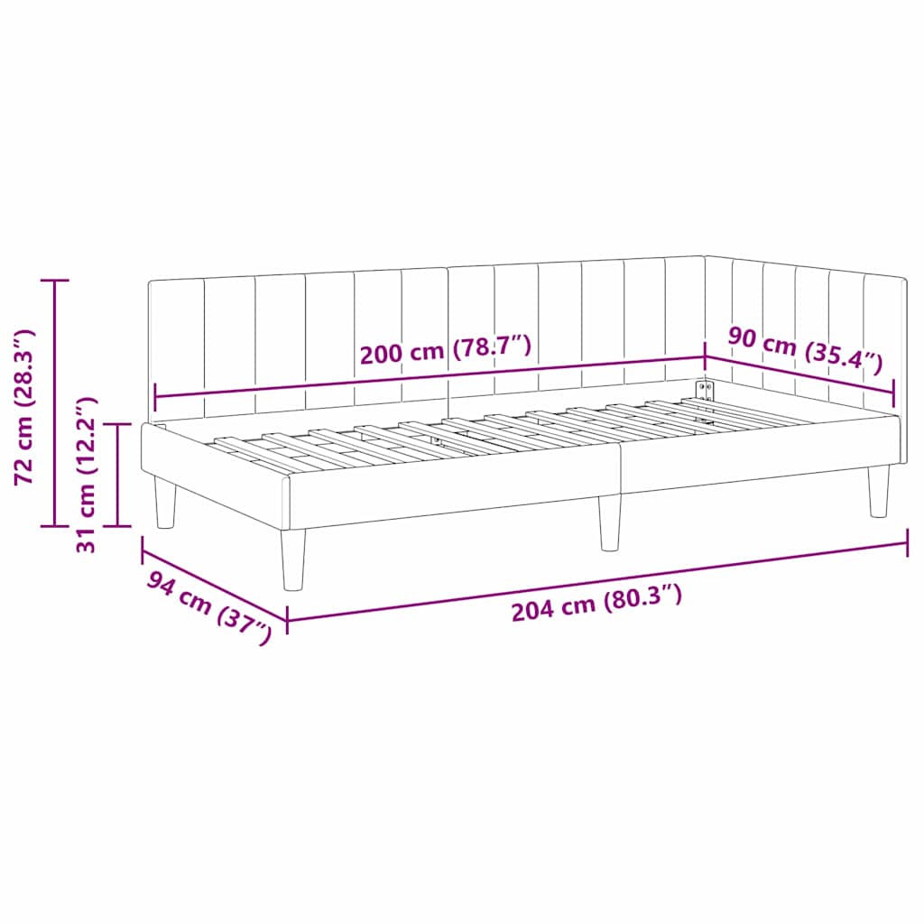Kampinė lovos konstrukcija Tamsiai žalia 90 cm x 200 cm Aksomas