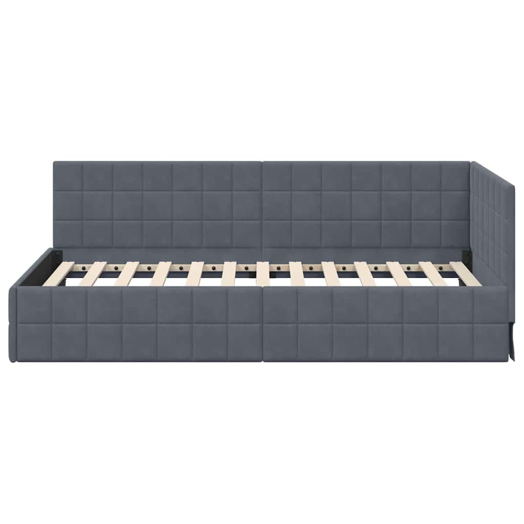 Kampinė lovos konstrukcija Tamsiai pilka 90 cm x 190 cm Aksomas