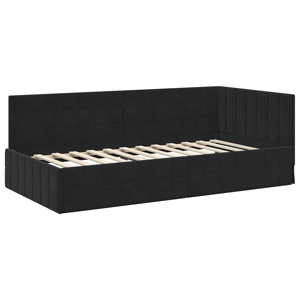 Kampinė lovos konstrukcija Juoda 90 cm x 190 cm Aksomas