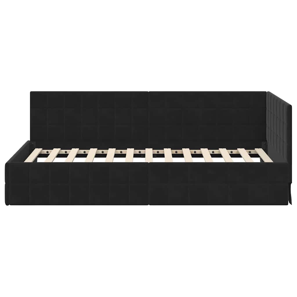 Kampinė lovos konstrukcija Juoda 90 cm x 190 cm Aksomas