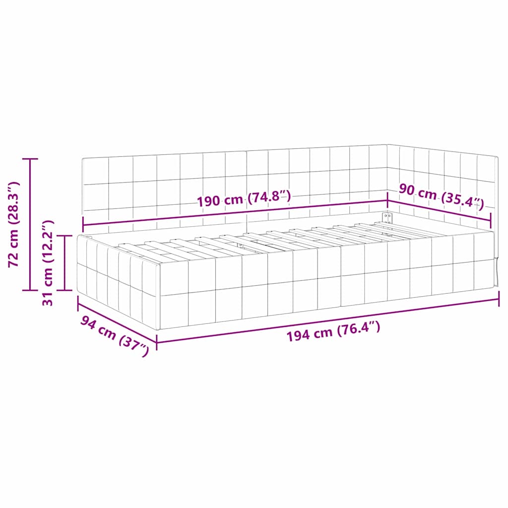 Kampinė lovos konstrukcija Juoda 90 cm x 190 cm Aksomas