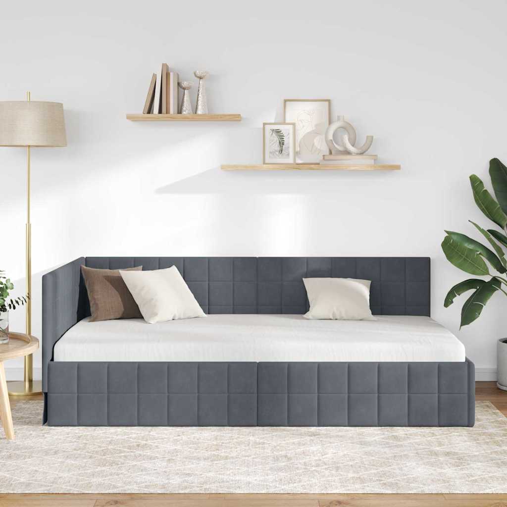 Kampinė lovos konstrukcija Tamsiai pilka 90 cm x 200 cm Aksomas