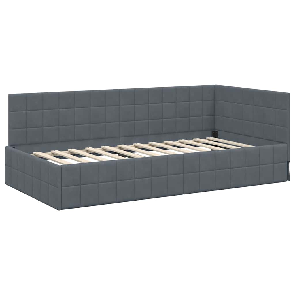 Kampinė lovos konstrukcija Tamsiai pilka 90 cm x 200 cm Aksomas