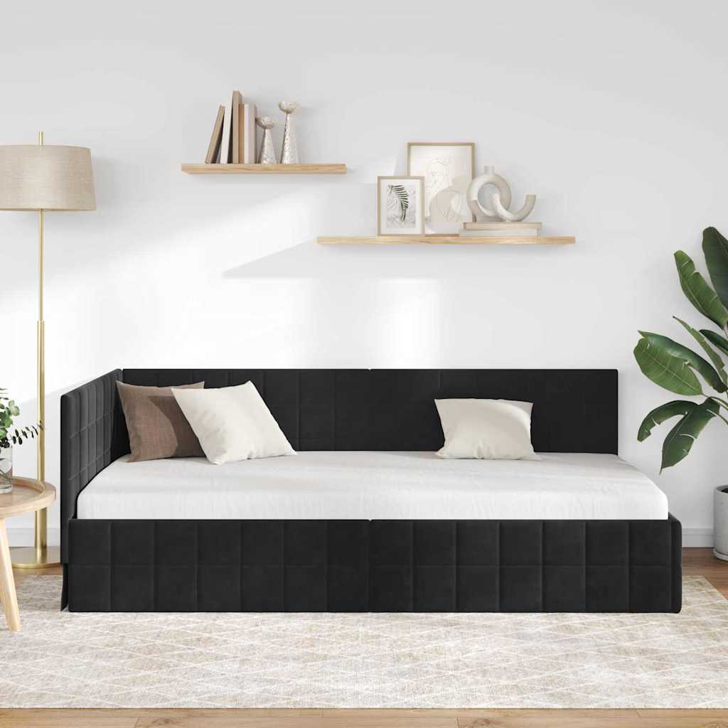 Kampinė lovos konstrukcija Juoda 90 cm x 200 cm Aksomas