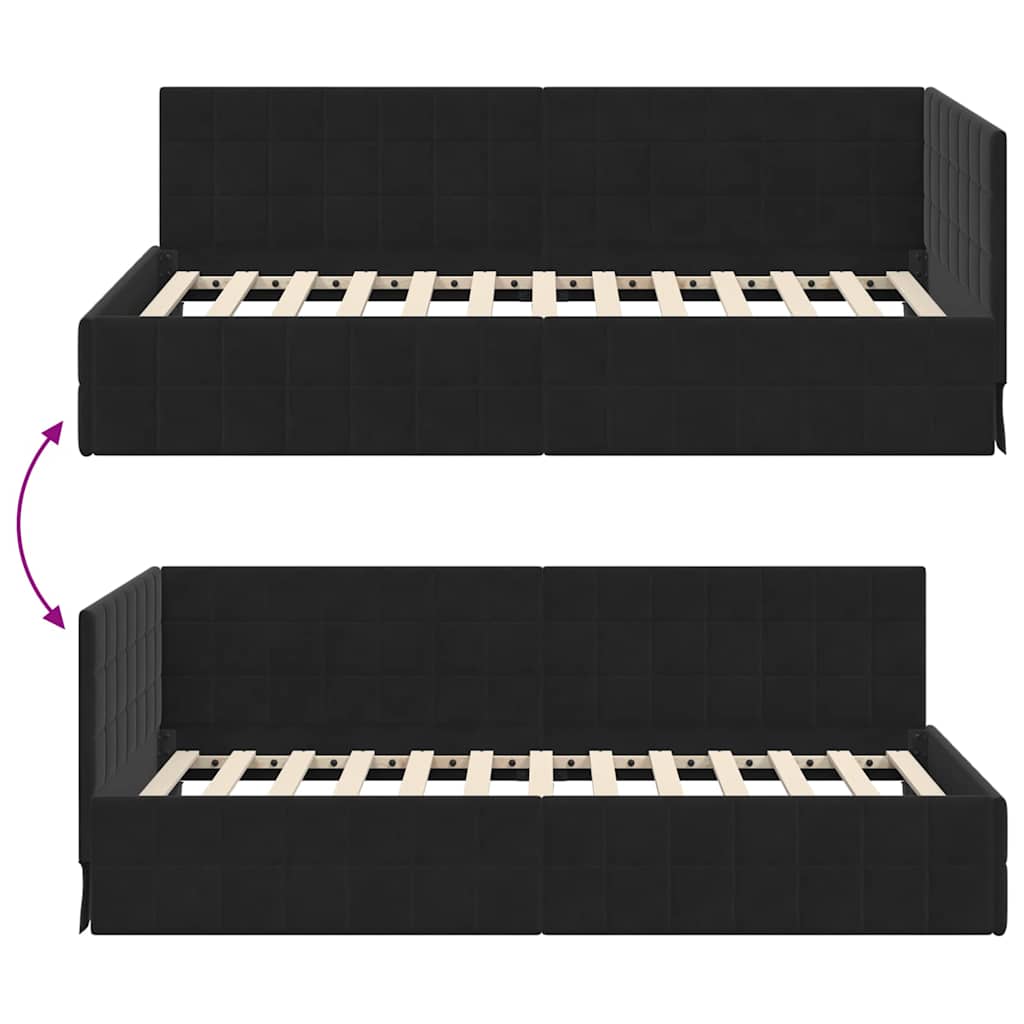 Kampinė lovos konstrukcija Juoda 90 cm x 200 cm Aksomas