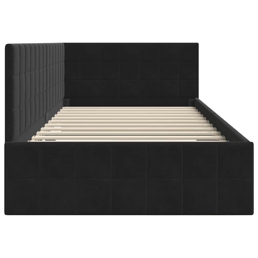 Kampinė lovos konstrukcija Juoda 90 cm x 200 cm Aksomas