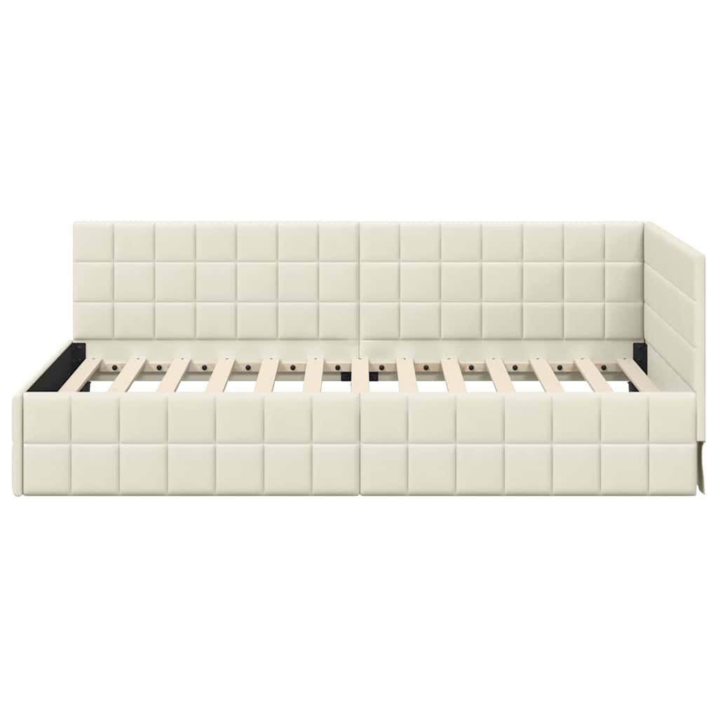 Kampinė lovos konstrukcija Kreminė 90 cm x 200 cm Aksomas
