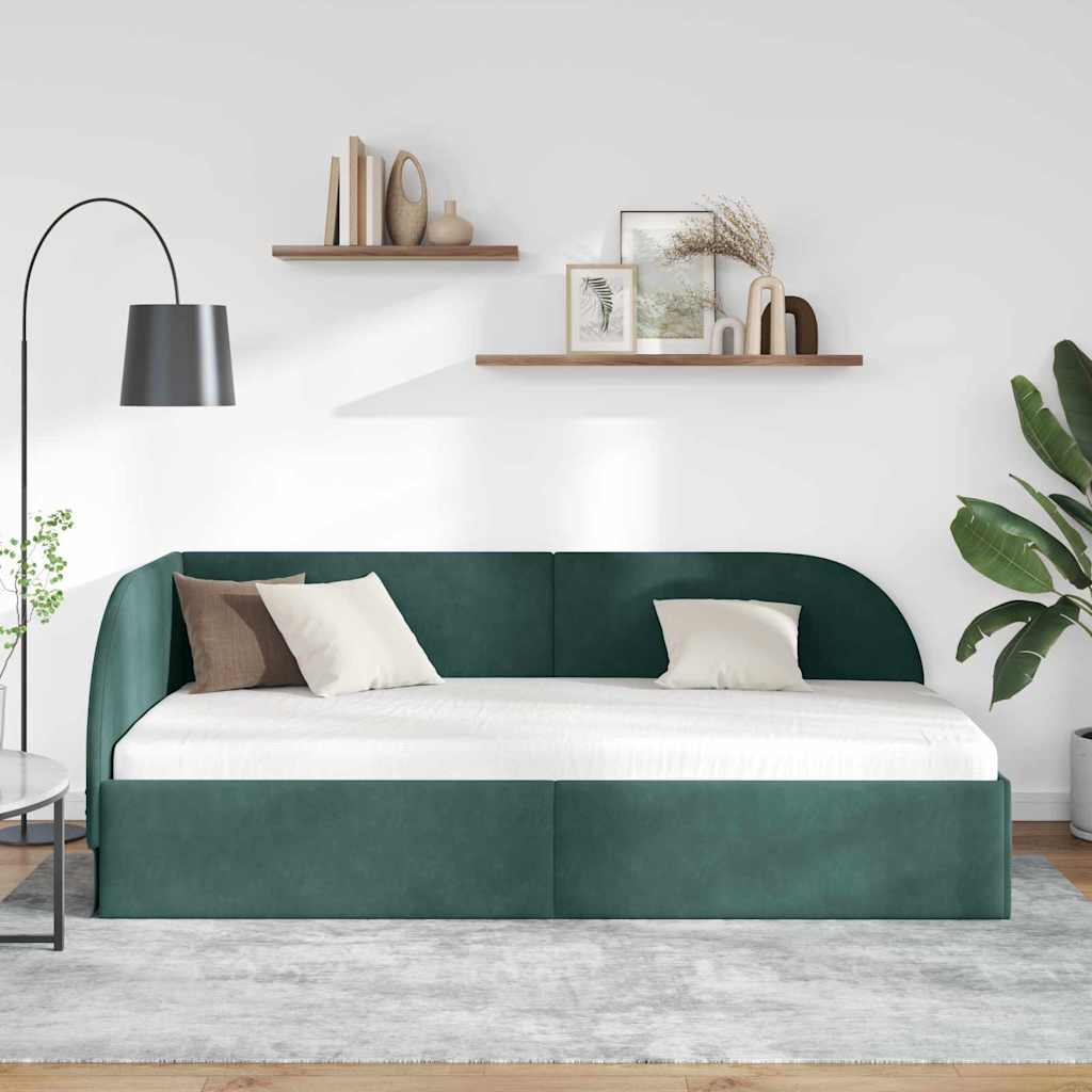 Kampinė lovos konstrukcija Tamsiai žalia 90 cm x 200 cm Aksomas
