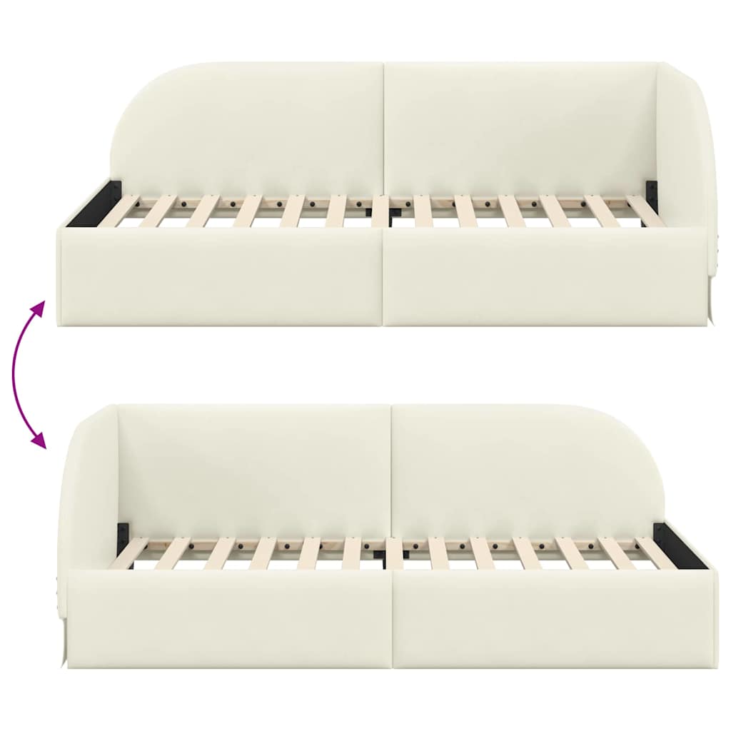 Kampinė lovos konstrukcija Kreminė 90 cm x 200 cm Aksomas