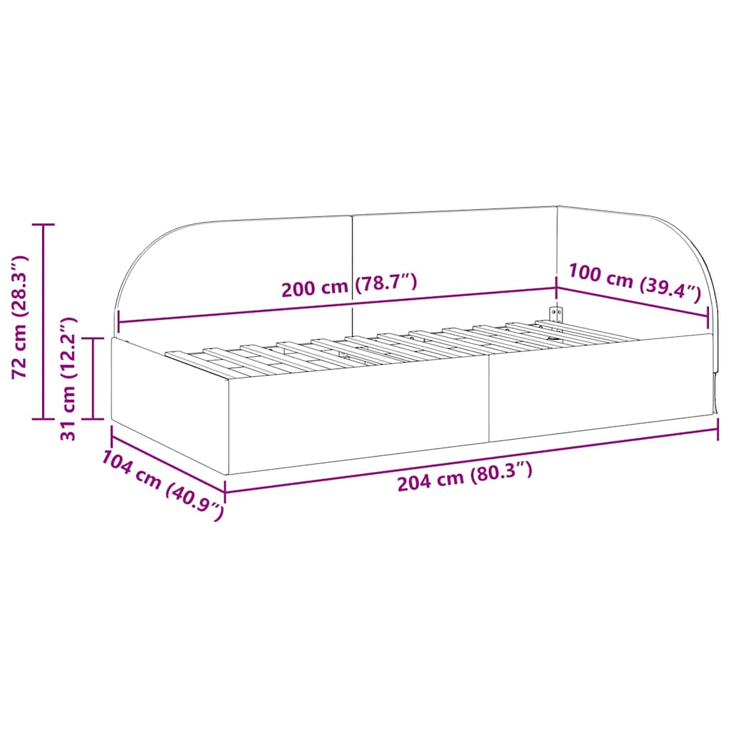 Kampinė lovos konstrukcija Šviesiai pilka 100 cm x 200 cm