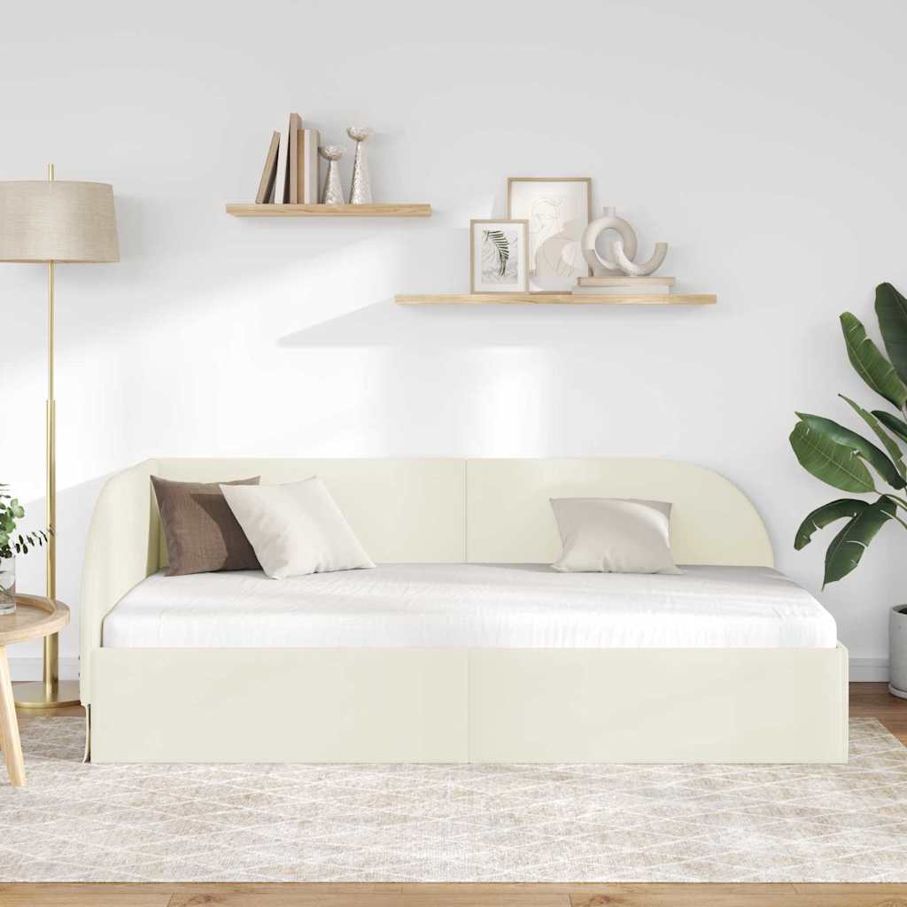 Kampinė lovos konstrukcija Kreminė 100 cm x 200 cm Aksomas