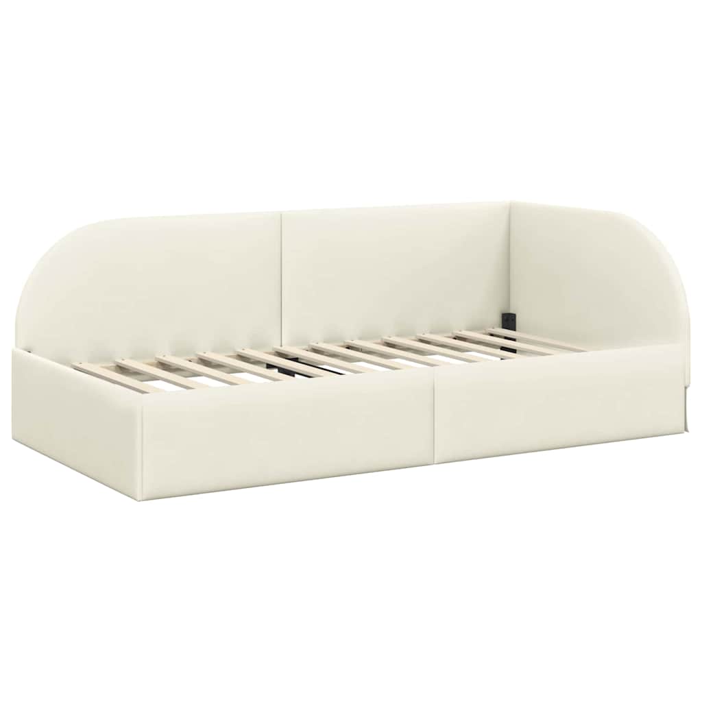 Kampinė lovos konstrukcija Kreminė 100 cm x 200 cm Aksomas