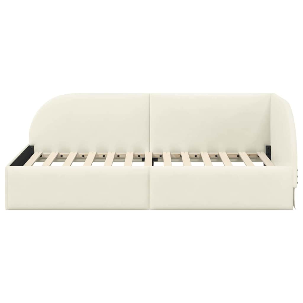 Kampinė lovos konstrukcija Kreminė 100 cm x 200 cm Aksomas