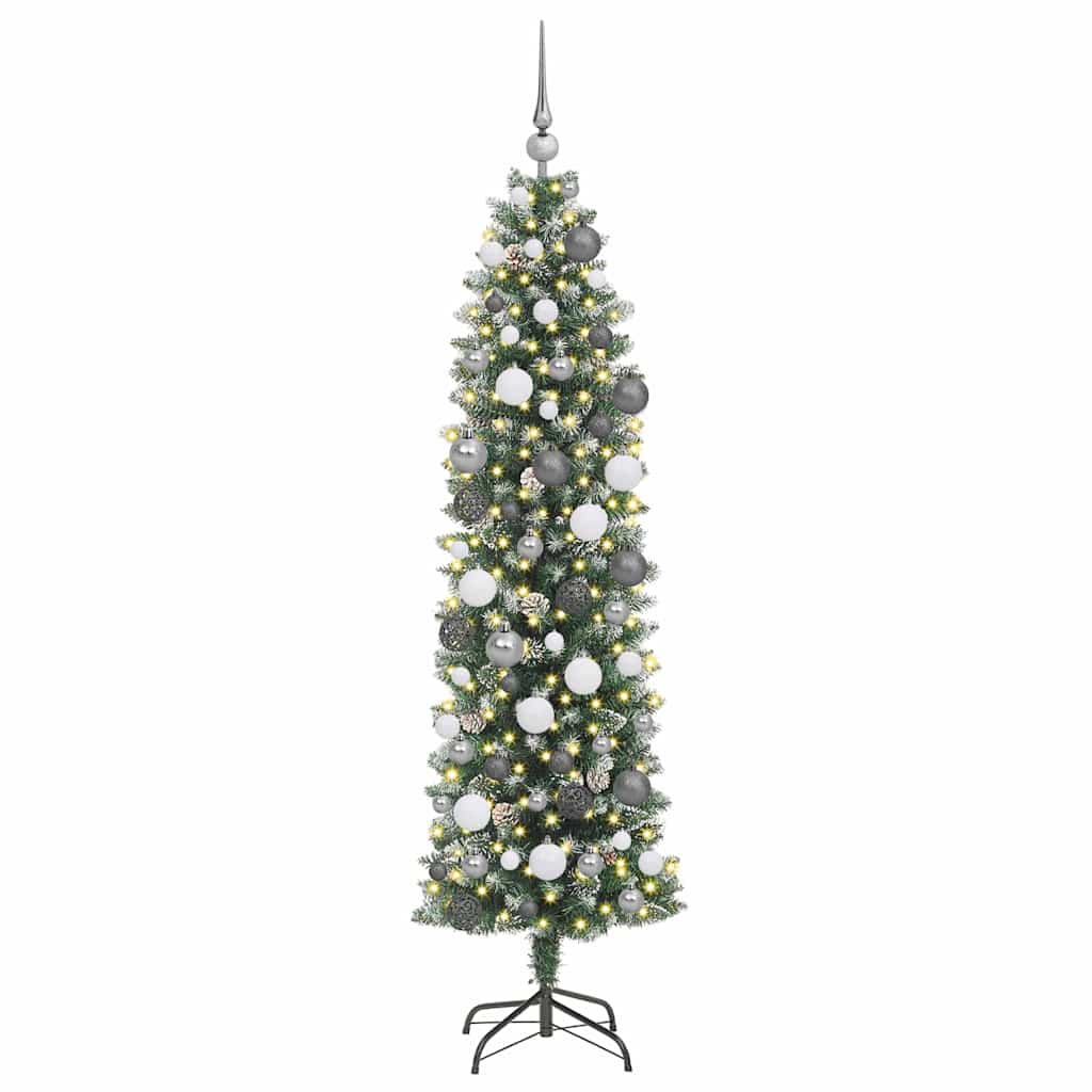 Dirbtinis lieknas Kalėdų medis su 300 LED Žalia ir balta 180 cm