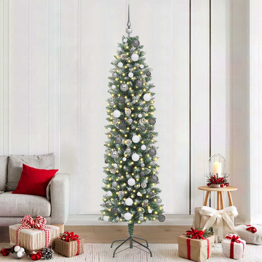 Dirbtinis lieknas Kalėdų medis su 300 LED Žalia ir balta 210 cm