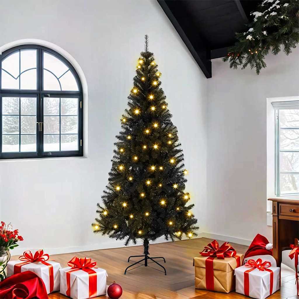 Kalėdų eglutė su 300 LED s stovu Juoda 180 cm PVC