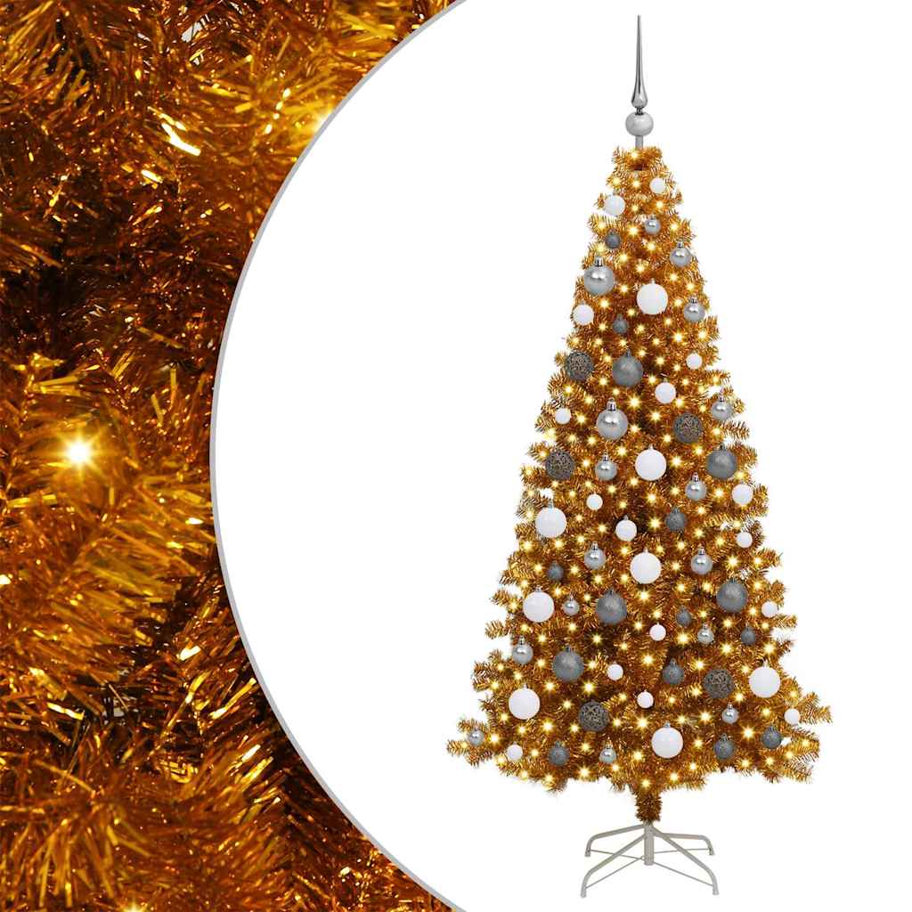 Kalėdų eglutė su 300 LED s stovu Auksinė 180 cm PET