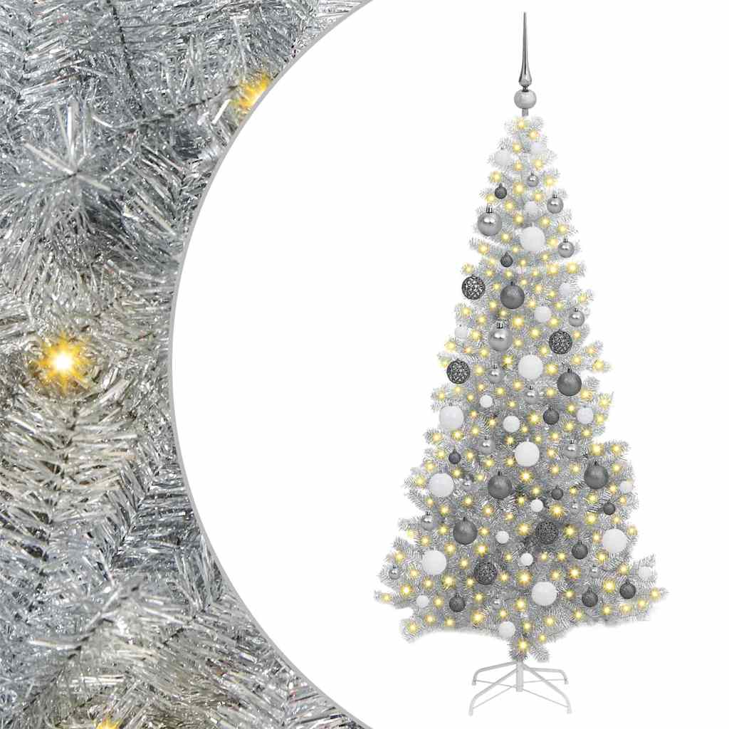 vidaXL Kalėdų eglutė su 300 LED s stovu Sidabro 180 cm PET