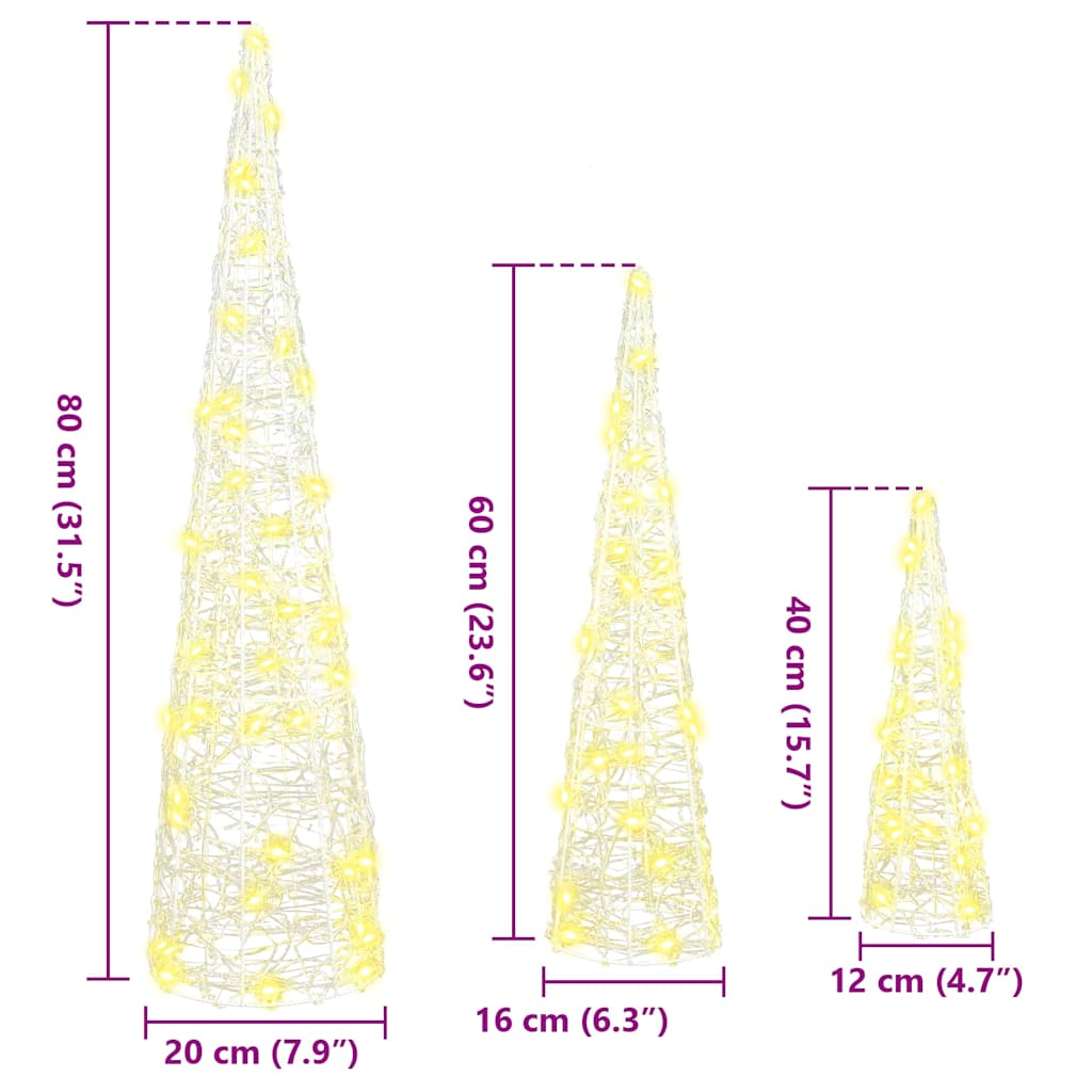 Kalėdų eglutė 3 pcs Šilta balta 20 x 20 x 80 cm Akrilas
