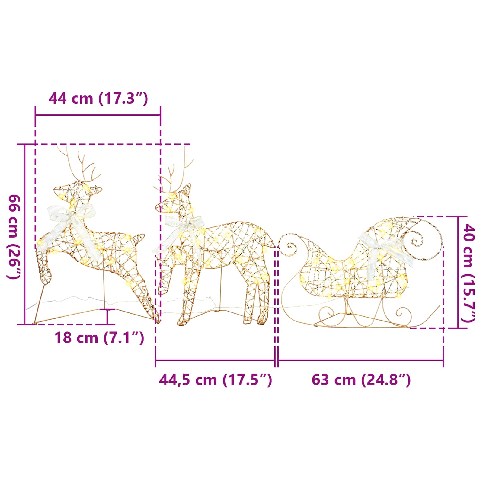 LED elniai su 60 LED 3 pcs Šilta balta PET