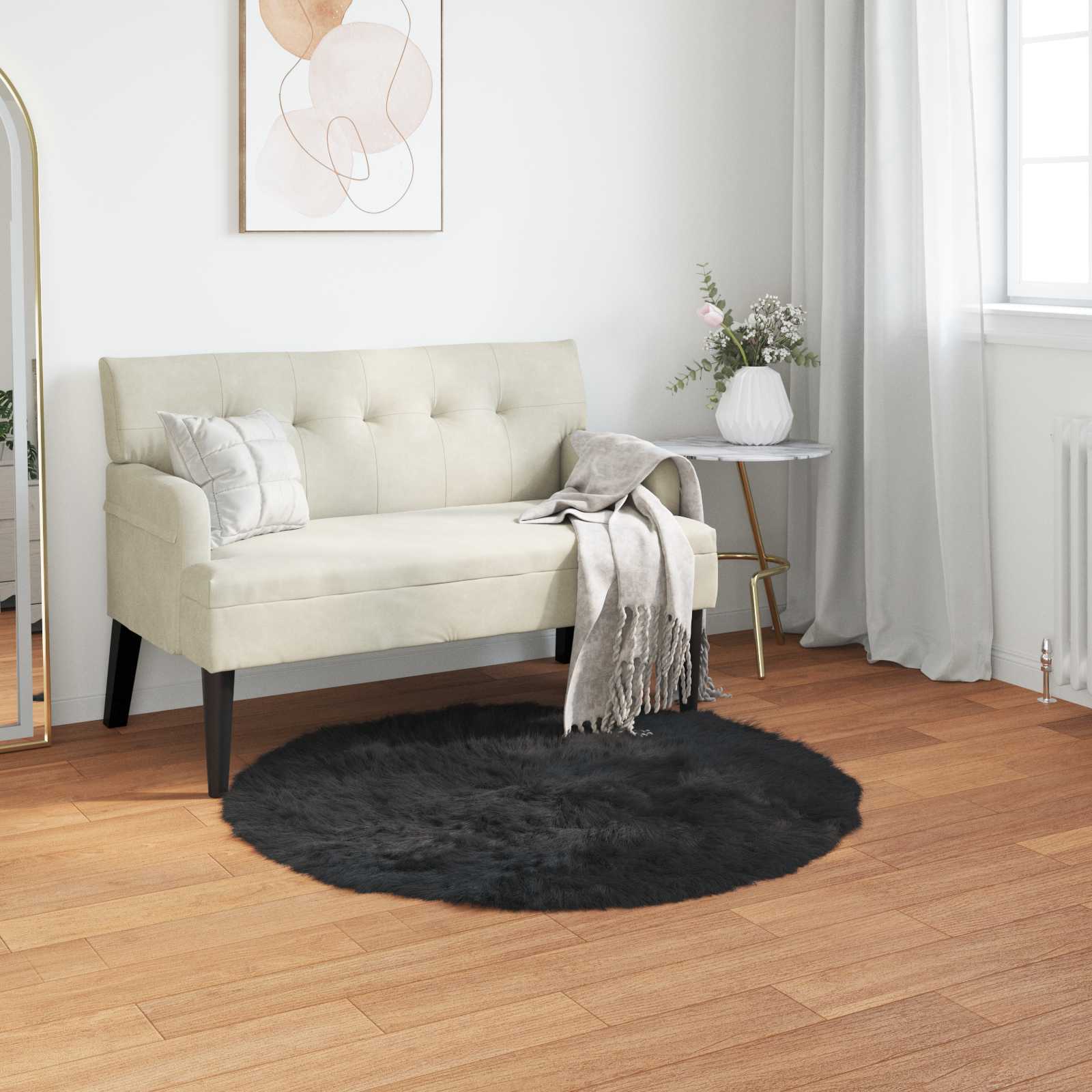 Dirbtinio avikailio kilimas Tafalla Juoda Ø 120 cm Poliesteris