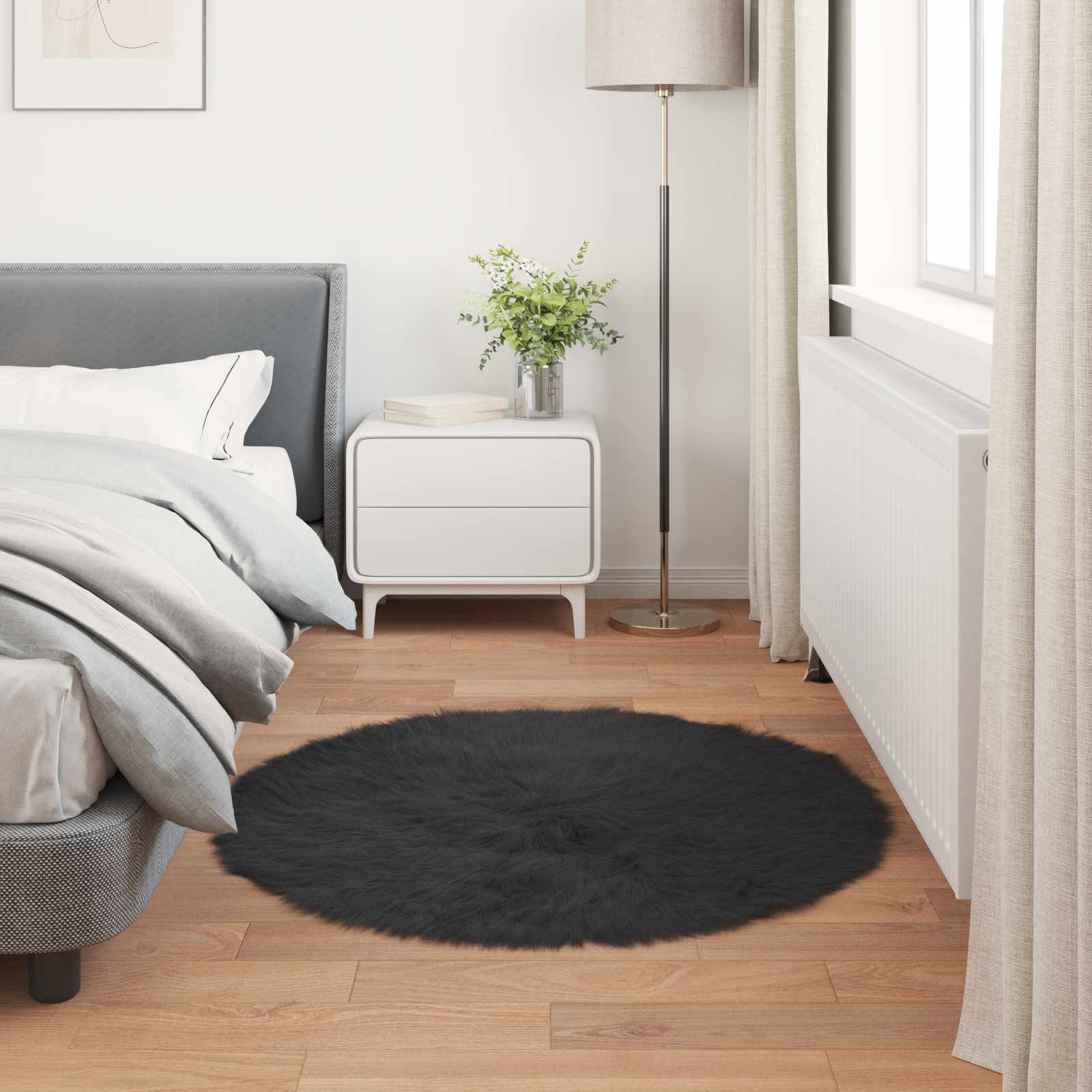 Dirbtinio avikailio kilimas Tafalla Juoda Ø 120 cm Poliesteris